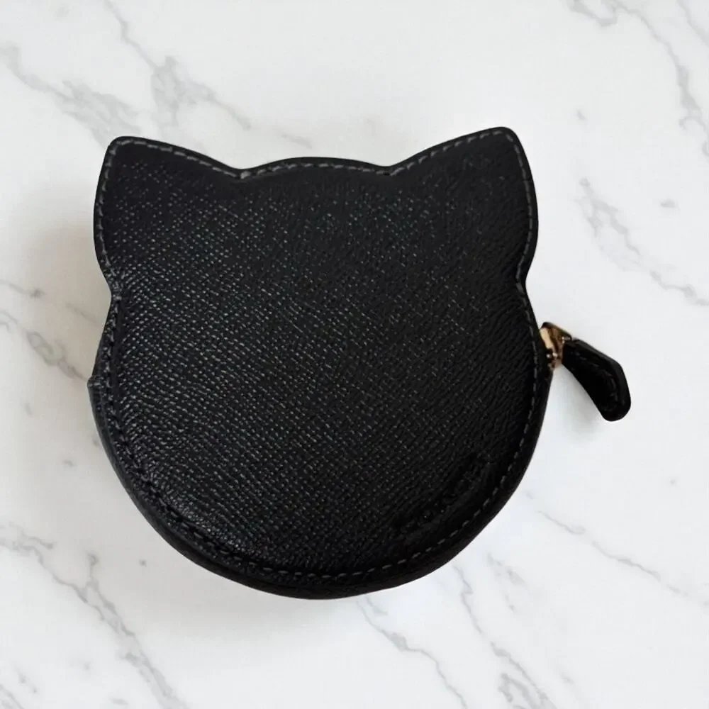 Coach Coin Case With Halloween Cat in Black Leather CW464